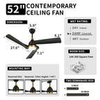 Moasis 52 Modern Remote Control Ceiling Fan with Lights and 5 Solid Wood Blades