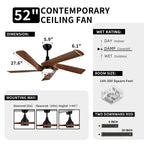 Moasis 52 Modern Remote Control Ceiling Fan with Lights and 5 Solid Wood Blades