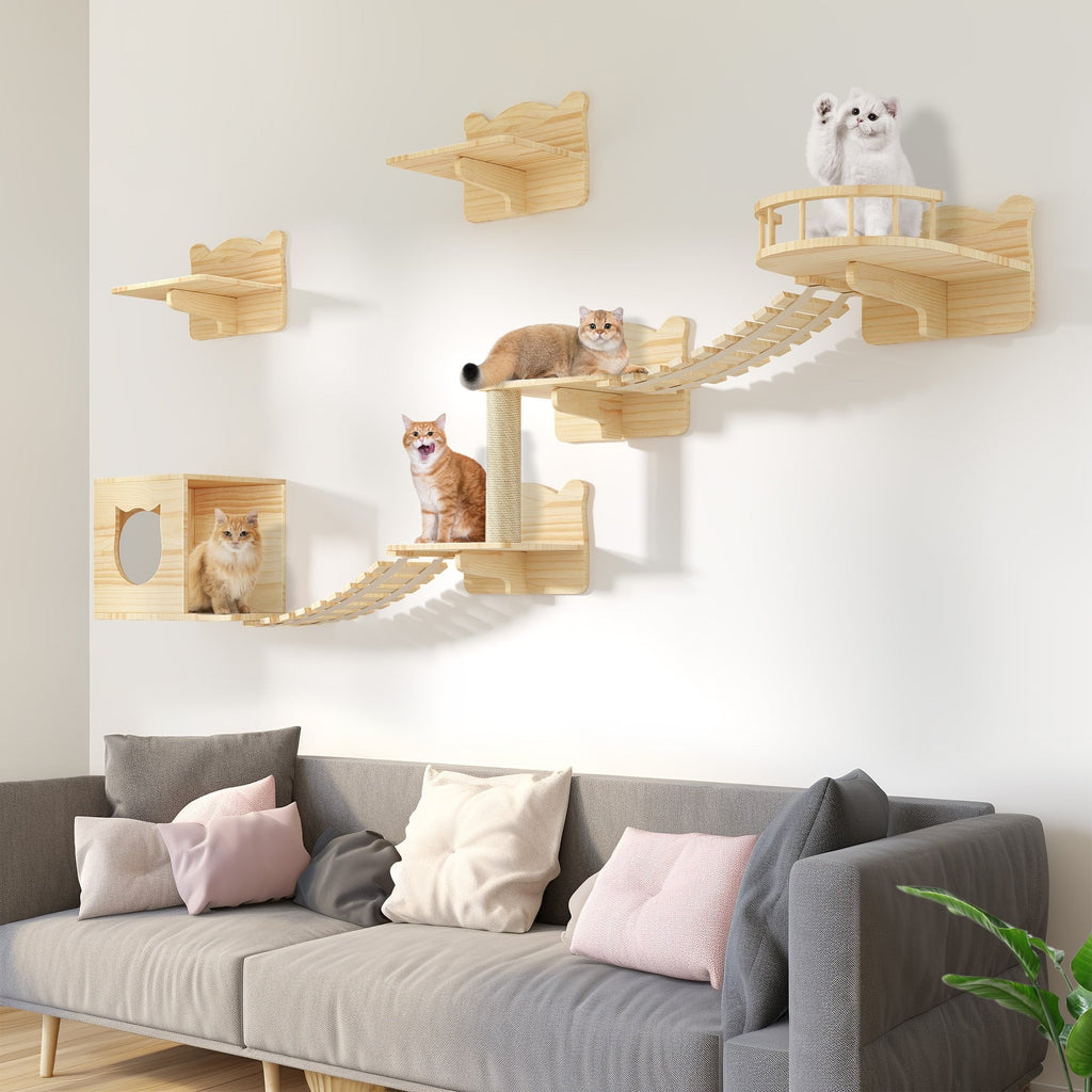 Moasis Cat Wall Shelves Set Wall Mounted Wood Cat Climber Set