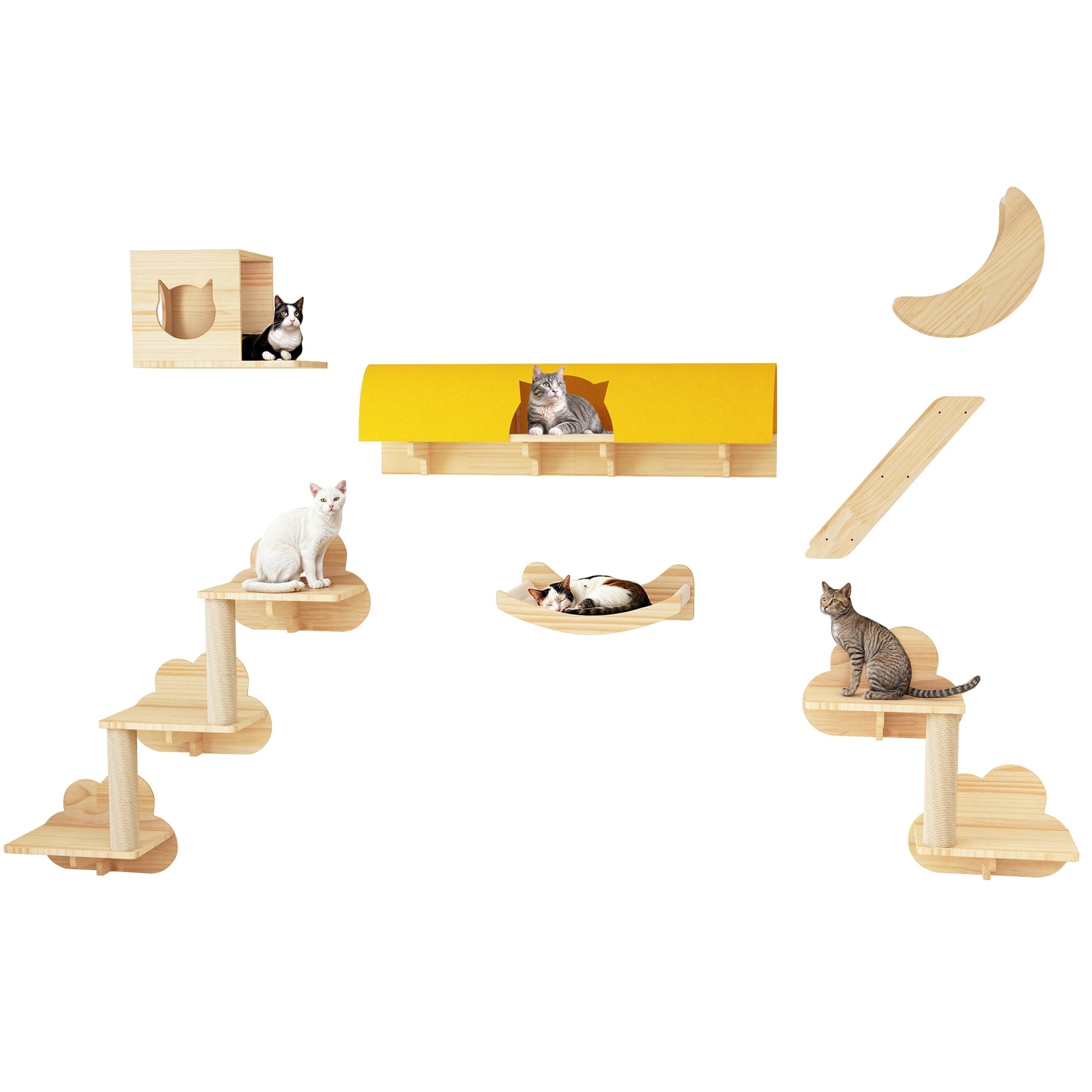 Moasis Cat Wall Shelves Set Wall Mounted Wood Cat Climber Set