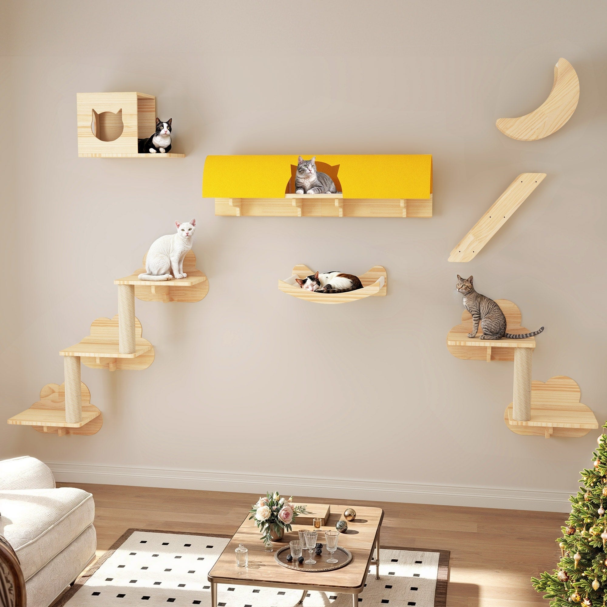 Moasis Cat Wall Shelves Set Wall Mounted Wood Cat Climber Set