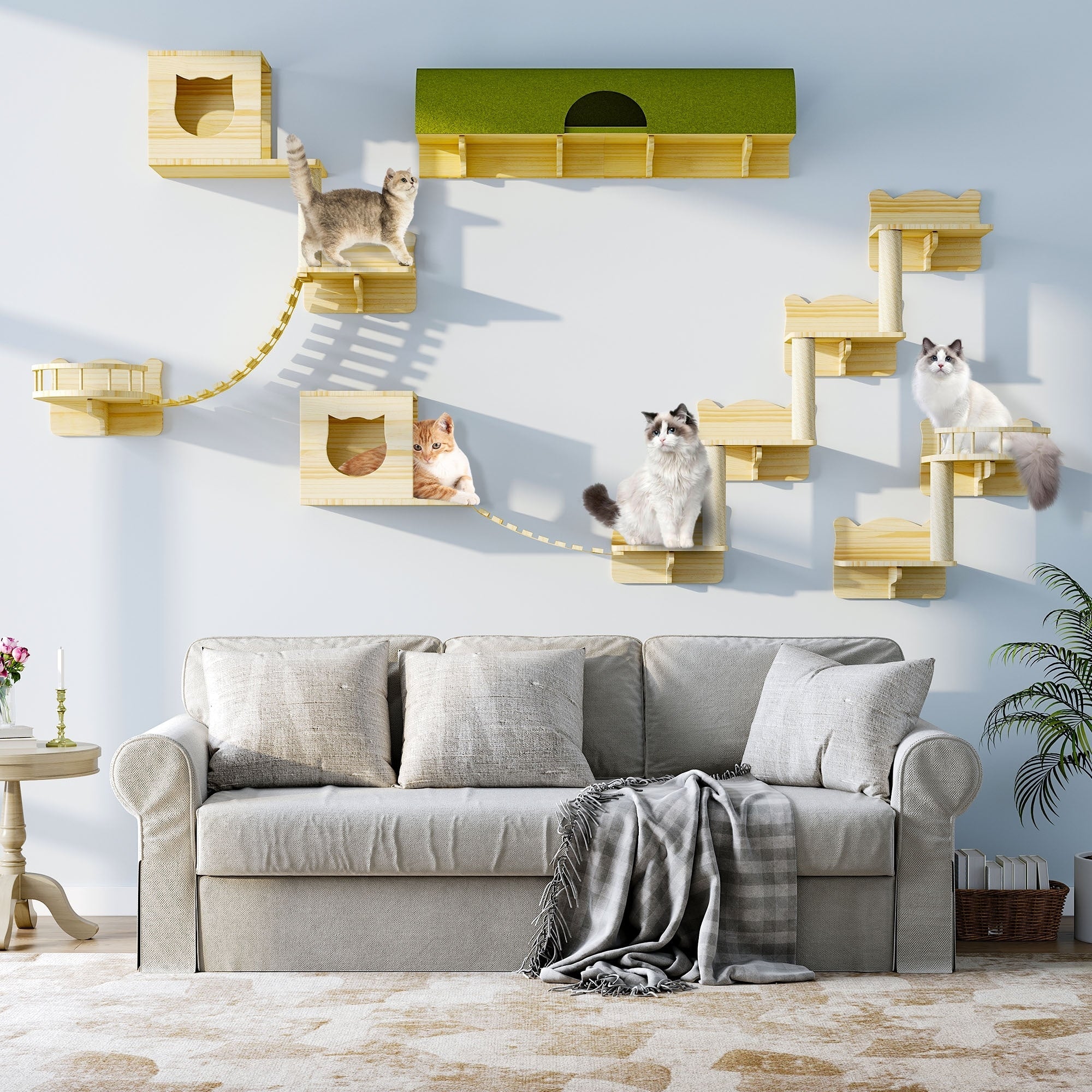Moasis Cat Wall Shelves Set Wall Mounted Wood Cat Climber Set