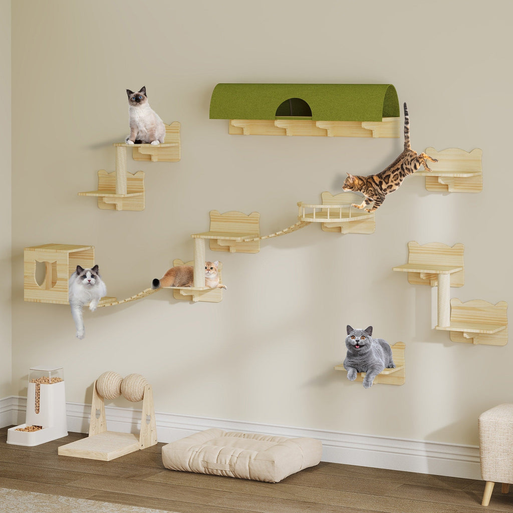 Moasis Cat Wall Shelves Set Wall Mounted Wood Cat Climber Set