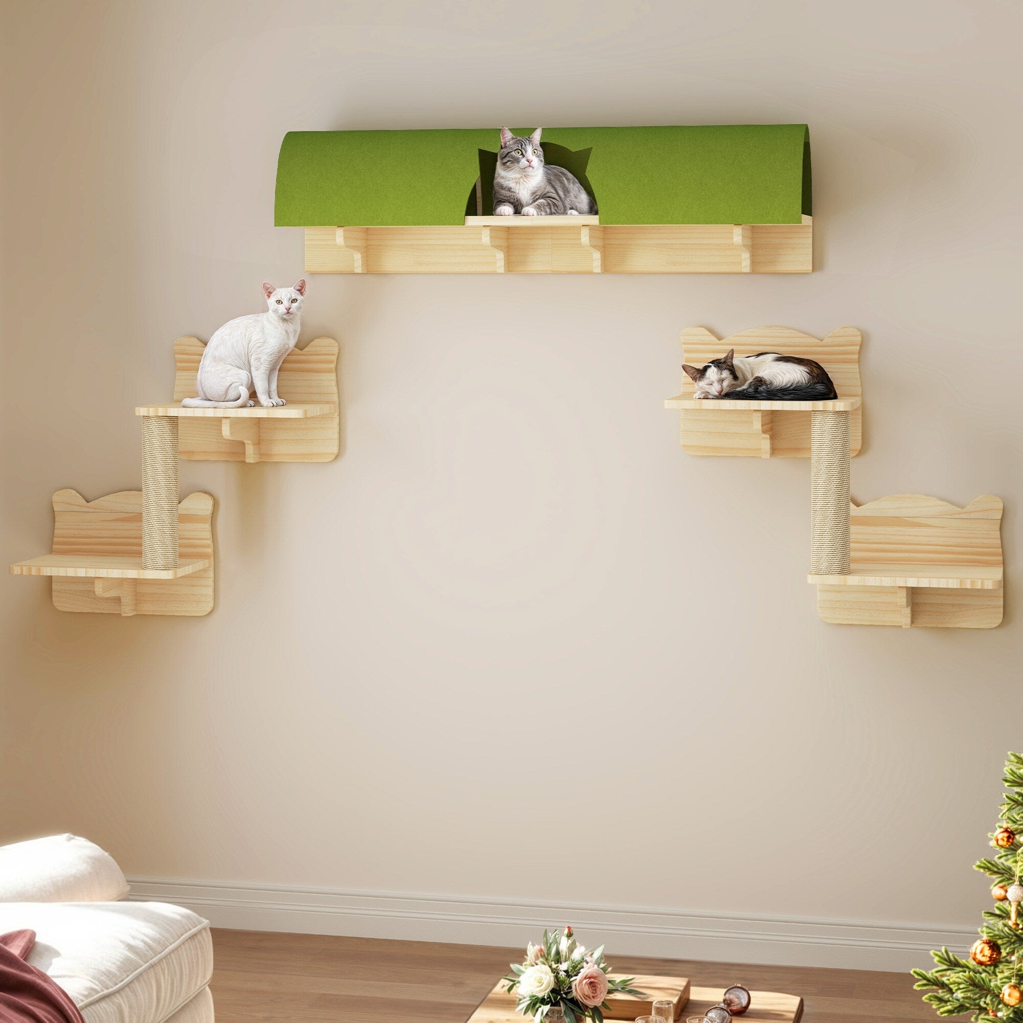 Moasis Cat Wall Shelves Set Wall Mounted Wood Cat Climber Set