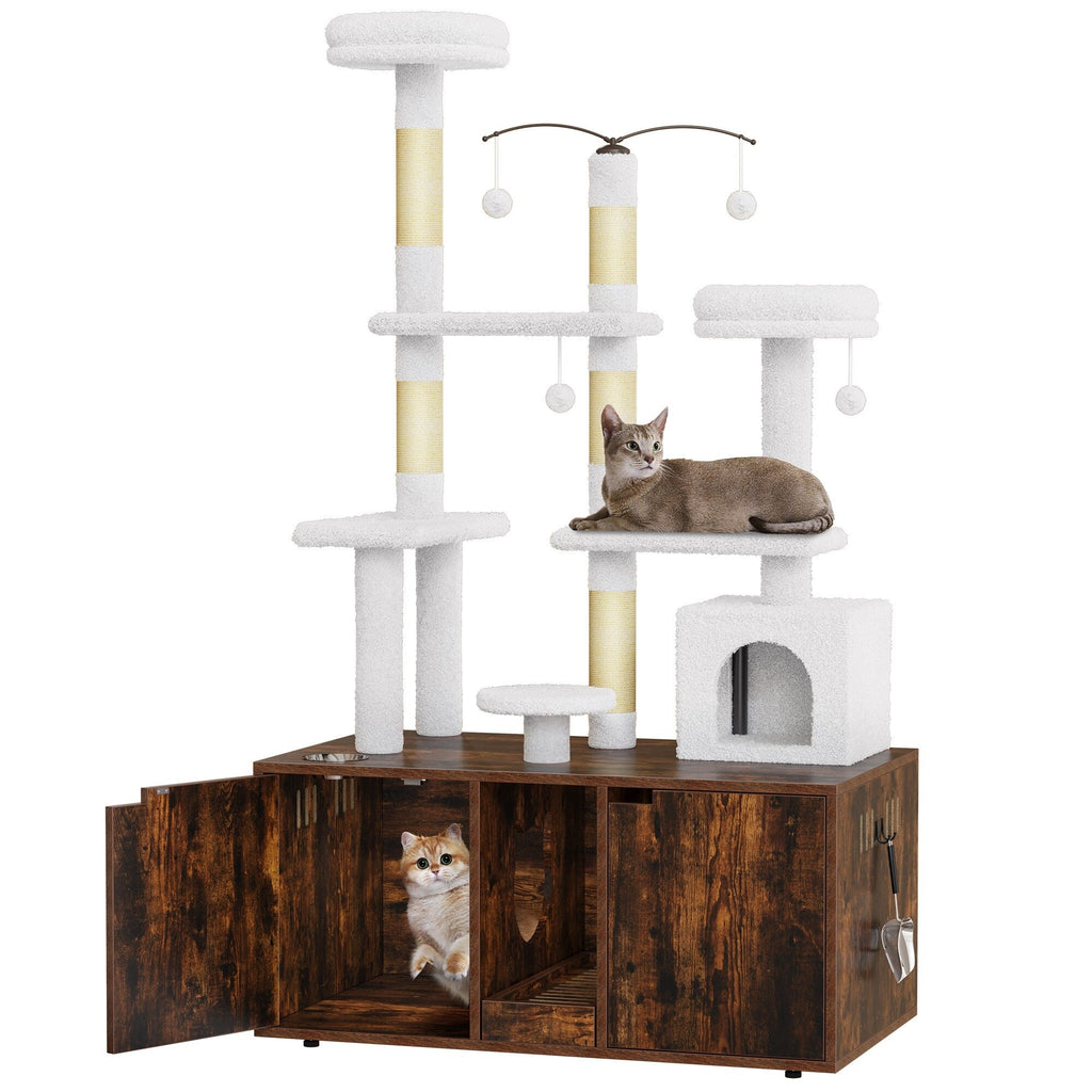 Moasis Double Cat Litter Box Enclosure with Scratching Post Cat Tree