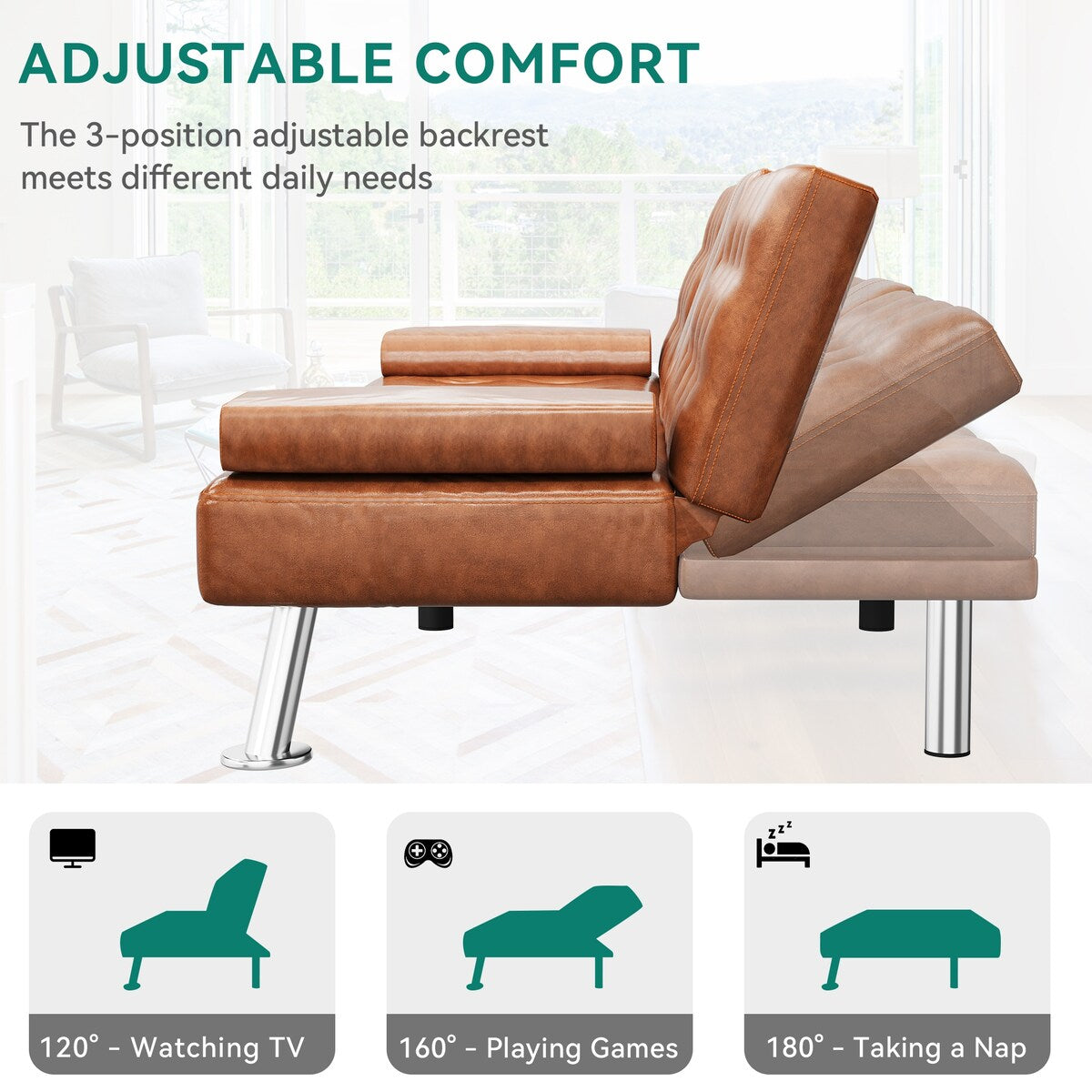 Moasis Faux Leather Futon Sofa Bed Modern Folding Futon Set - 64 L x 30 W x 26 H