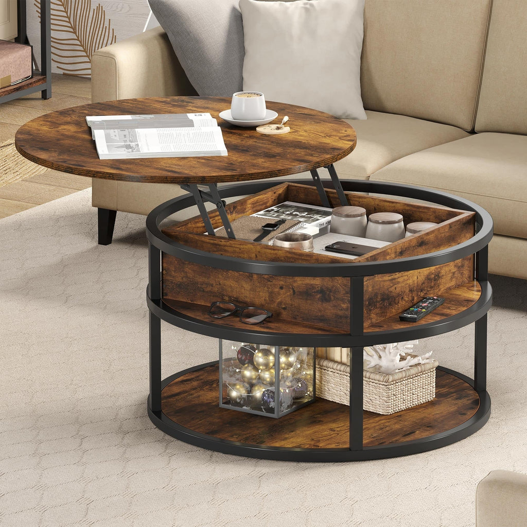 Moasis Round Lift Top Coffee Table with Hidden Storage