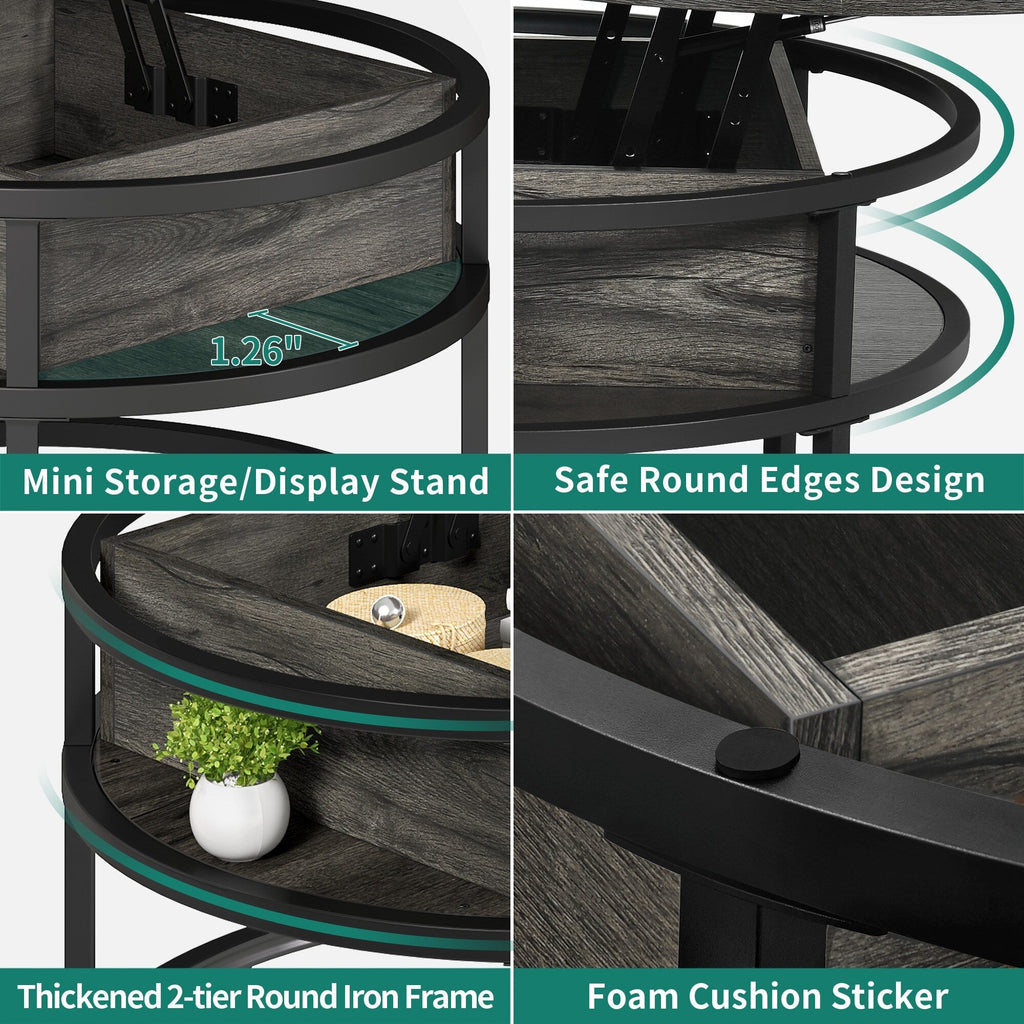 Moasis Round Lift Top Coffee Table with Hidden Storage