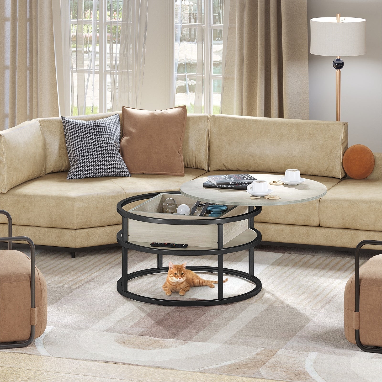 Moasis Round Lift Top Coffee Table with Hidden Storage