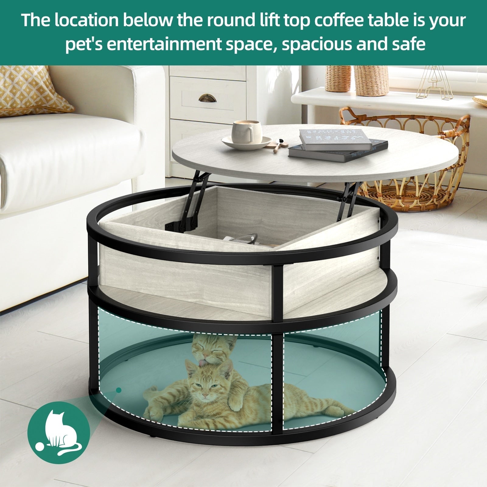 Moasis Round Lift Top Coffee Table with Hidden Storage