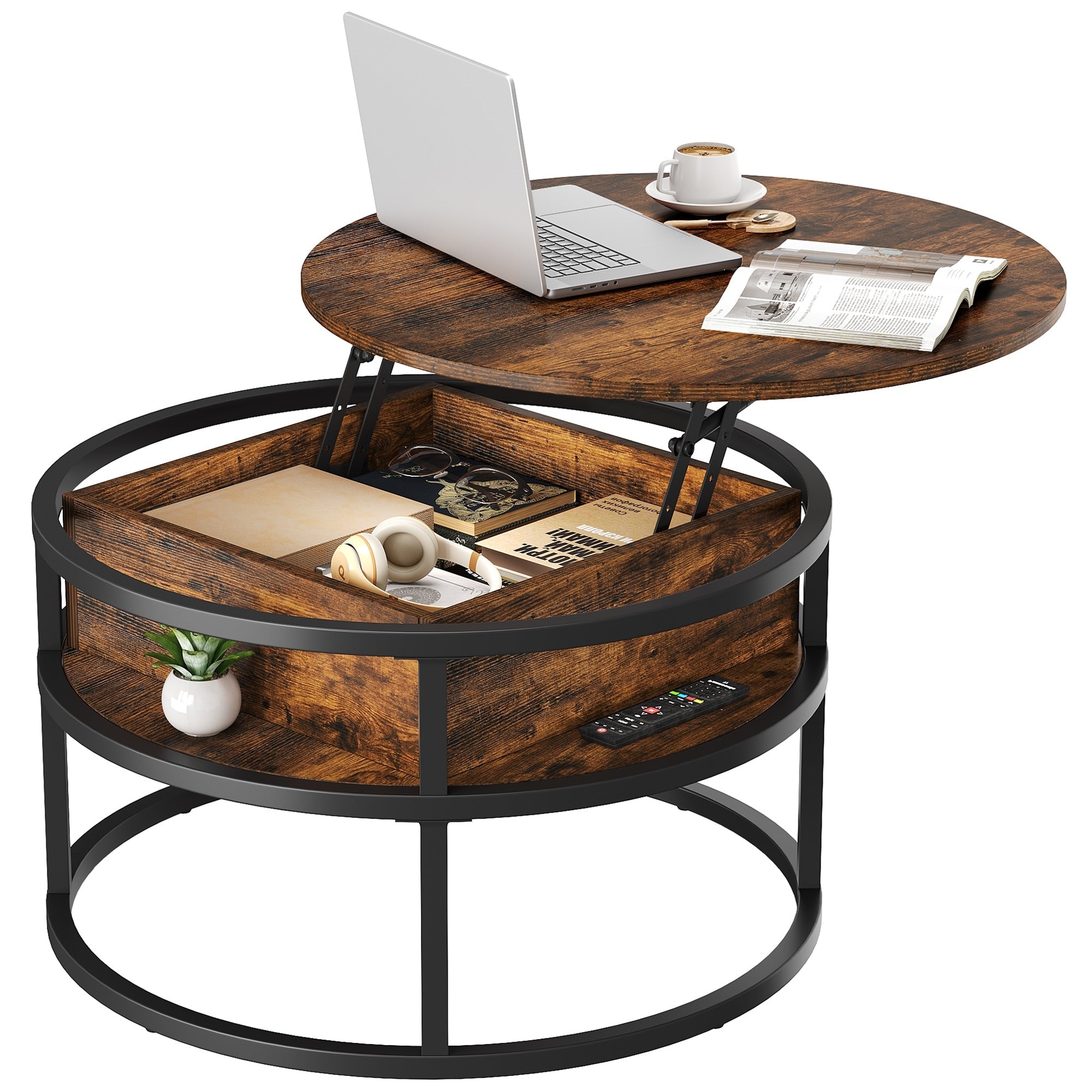 Moasis Round Lift Top Coffee Table with Hidden Storage