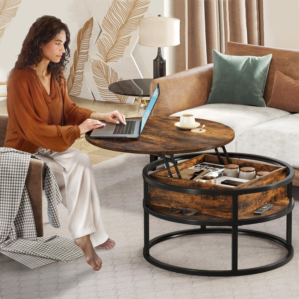 Moasis Round Lift Top Coffee Table with Hidden Storage