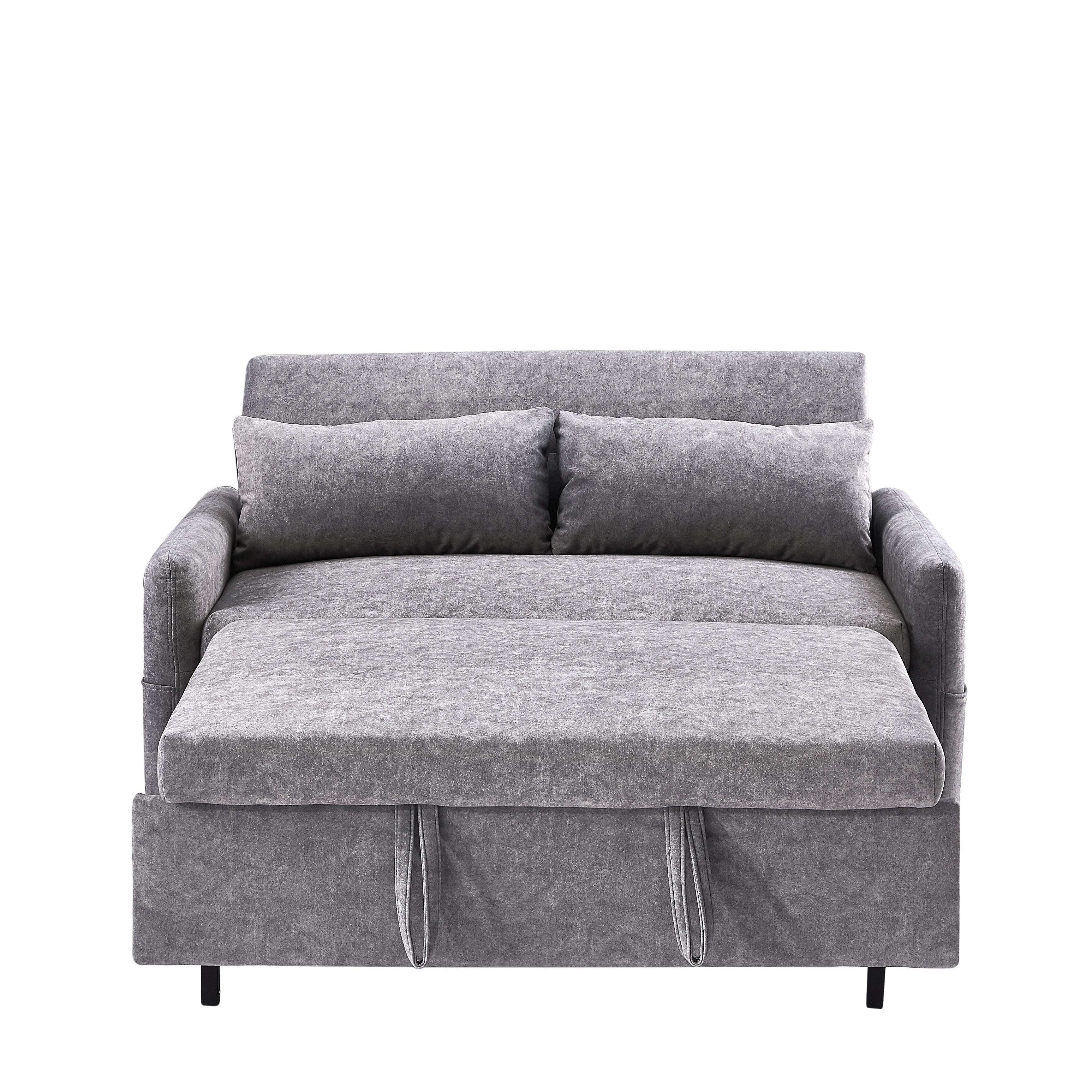 Modern 2 Seat Couch, Microfiber Pull Out Sleep Sofa Bed wih Adjsutable Backrest, Storage Pockets, 2 Soft Pillows, USB Ports