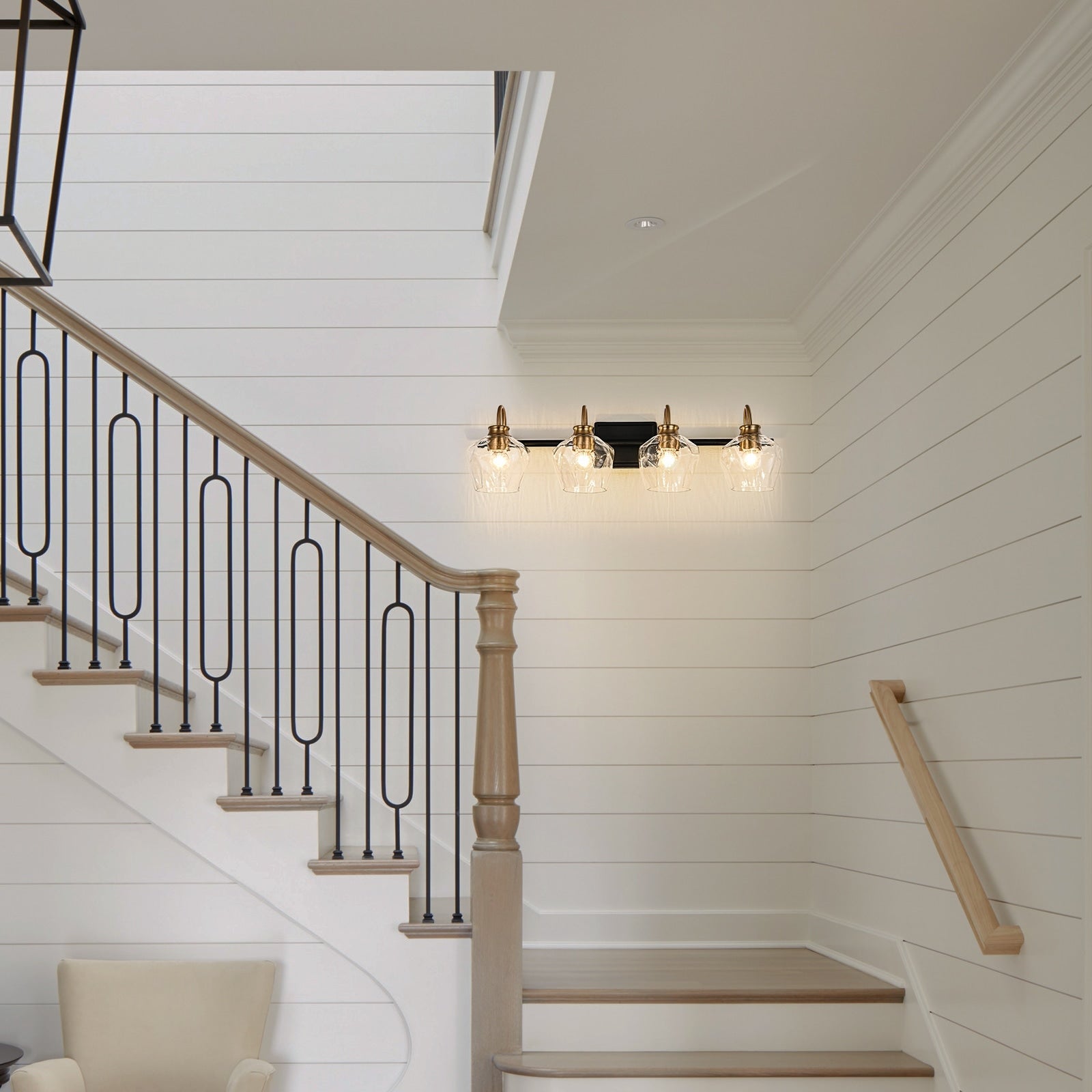 Modern 3/4-lights Bathroom Dimmable Vanity Lights Wall Sconces with Glass Shade