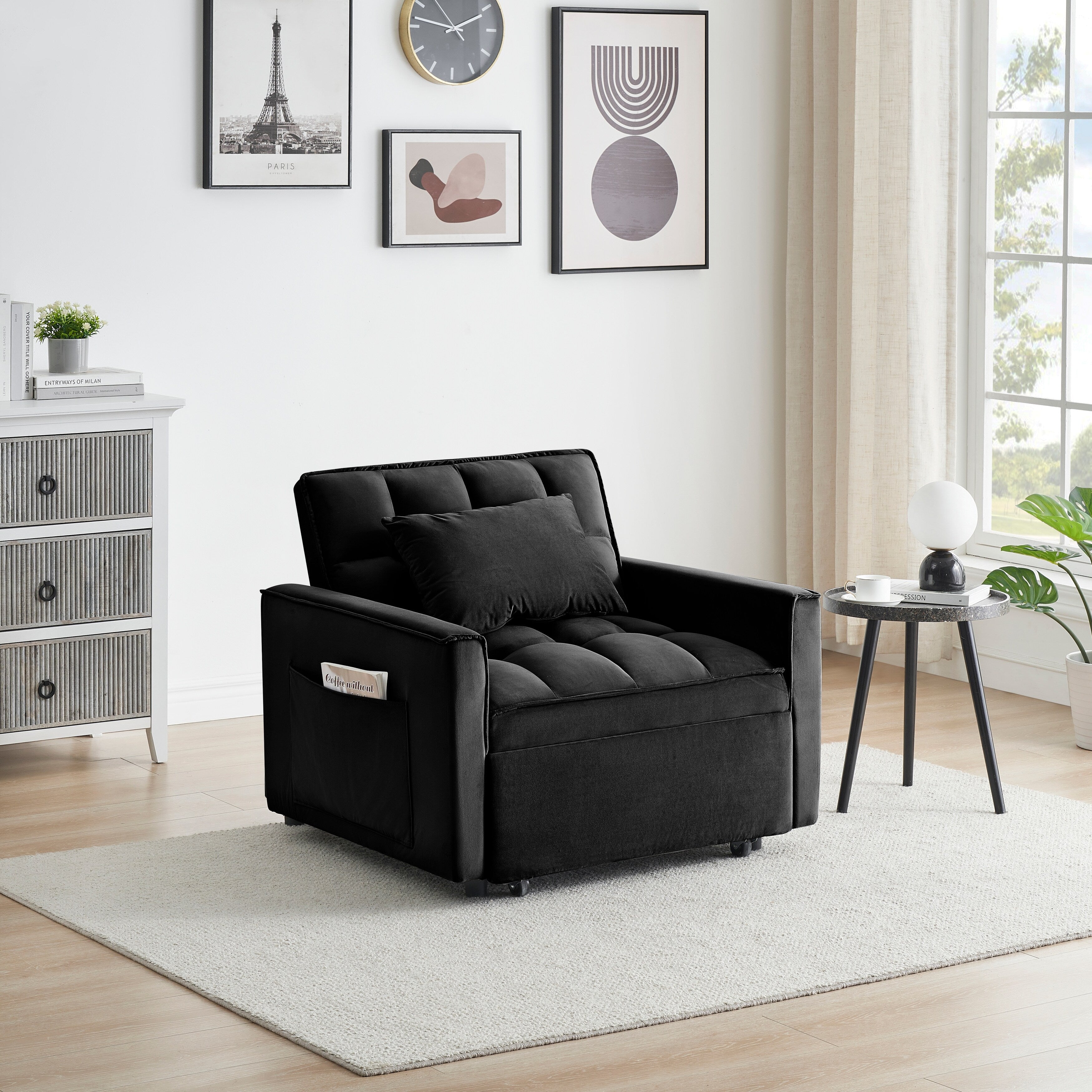Modern 70.86 3 in 1 Single Convertible Sofa Bed with Adjustable Back and Moving Wheel for Living Room
