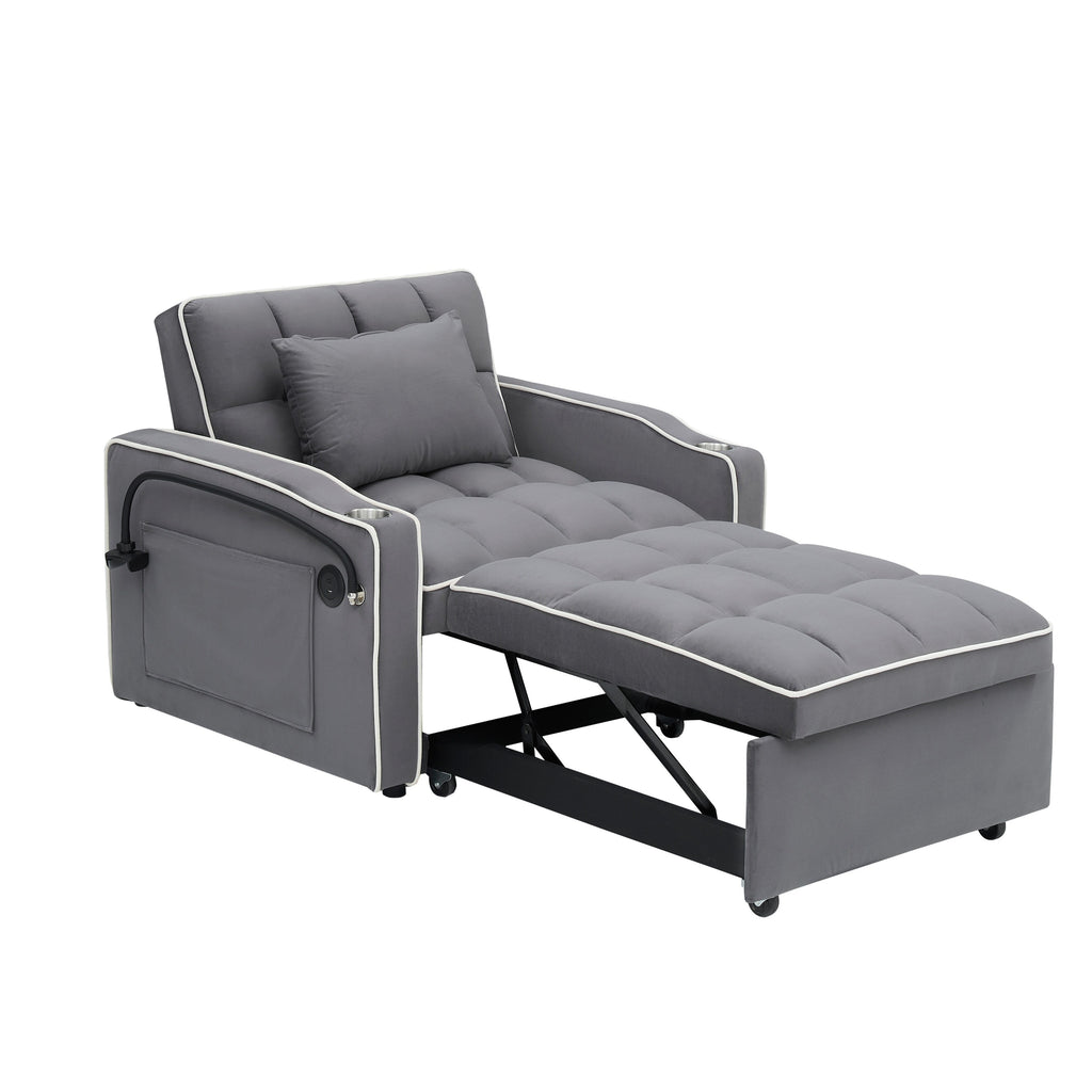 Modern 70.86 3 in 1 Single Convertible Sofa Bed with Adjustable Back and USB Charging Port for Living Room