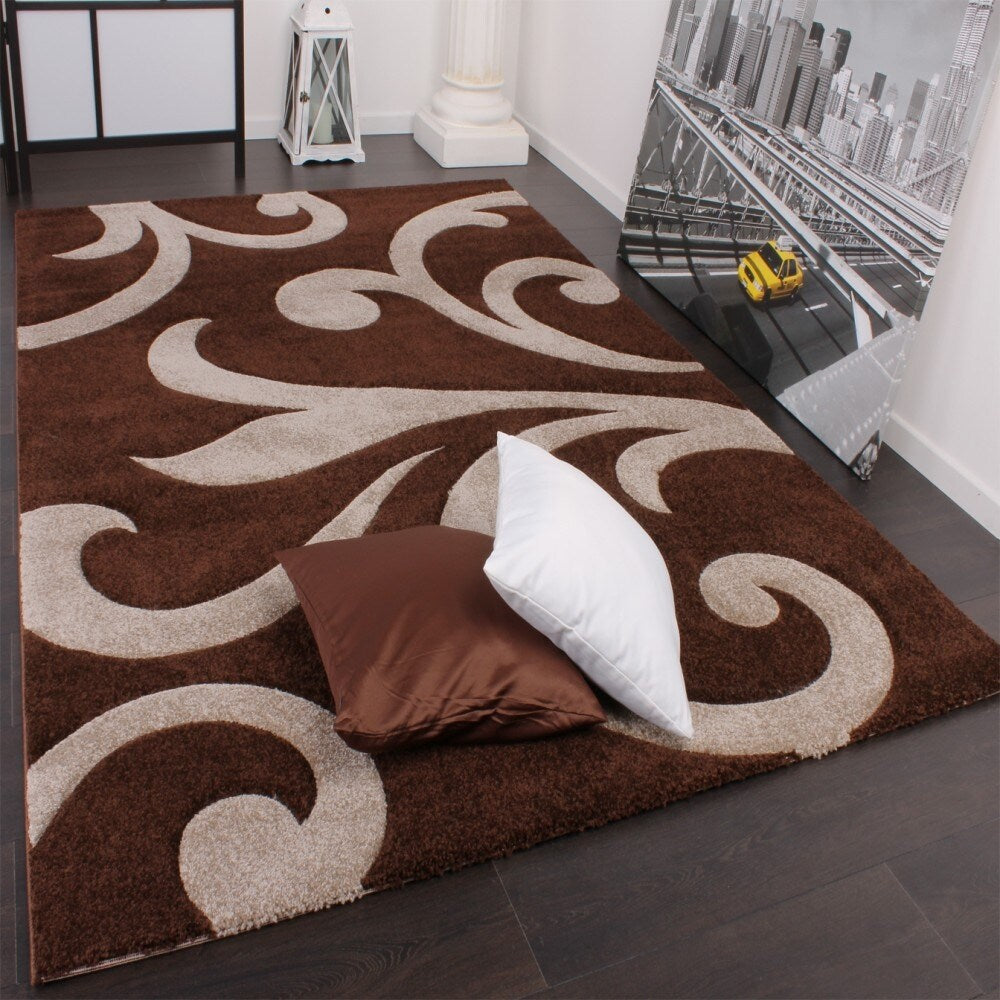 Modern Area Rug Floral Pattern with Contour Cut