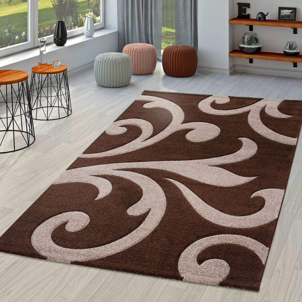 Modern Area Rug Floral Pattern with Contour Cut