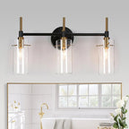 Modern Black Gold Bathroom Vanity Light Dimmable Wall Sconces with Cylinder Clear Glass