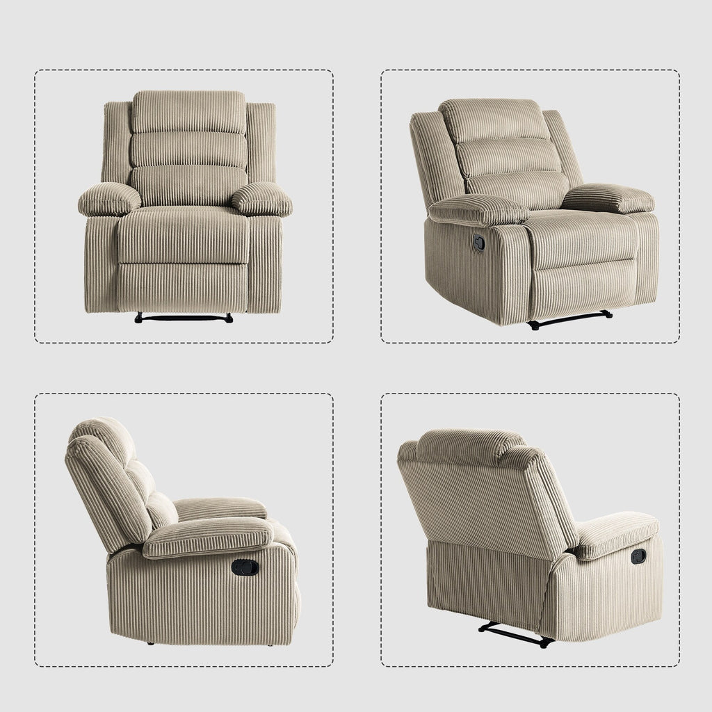 Modern Corduroy Manual Recliner Chair, Lounger Adjustable Recliners with Wide Armrest