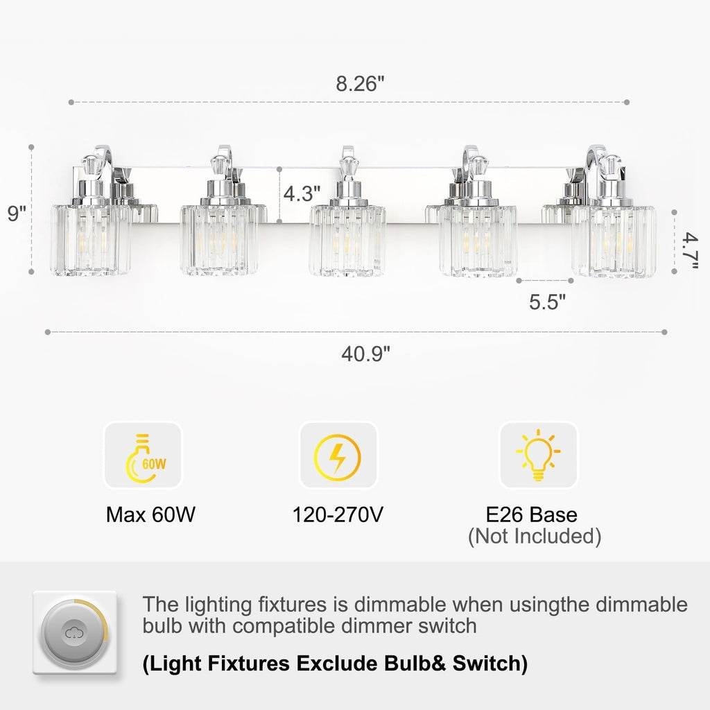 Modern Crystal Bathroom Vanity Lights Dimmable Wall Sconces