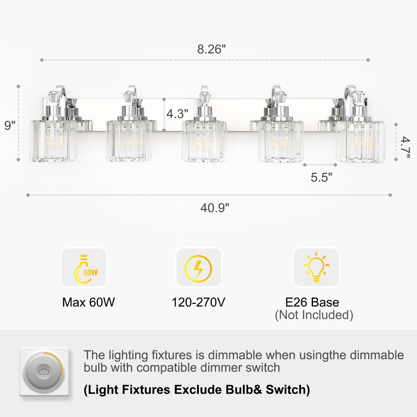 Modern Crystal Bathroom Vanity Lights Dimmable Wall Sconces