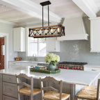 Modern Farmhouse 5-Light Wood Rectangle Chandelier Cage Island Lights for Dining Room - 31.6L x 10 W x 7.8 H