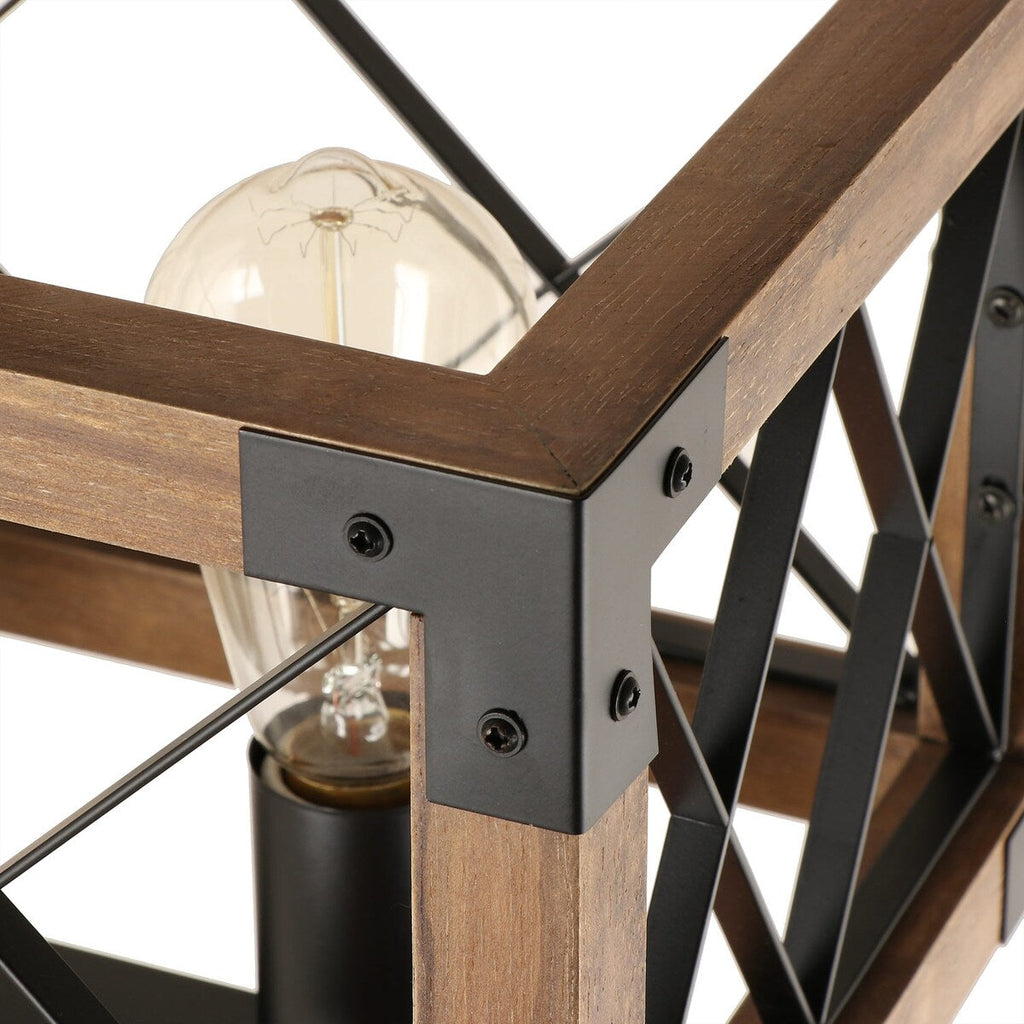 Modern Farmhouse 5-Light Wood Rectangle Chandelier Cage Island Lights for Dining Room - 31.6L x 10 W x 7.8 H