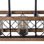 Modern Farmhouse 5-Light Wood Rectangle Chandelier Seeded Glass Kitchen Island Lights for Dining Room - 31.5 L x 8.75 W x 8 H