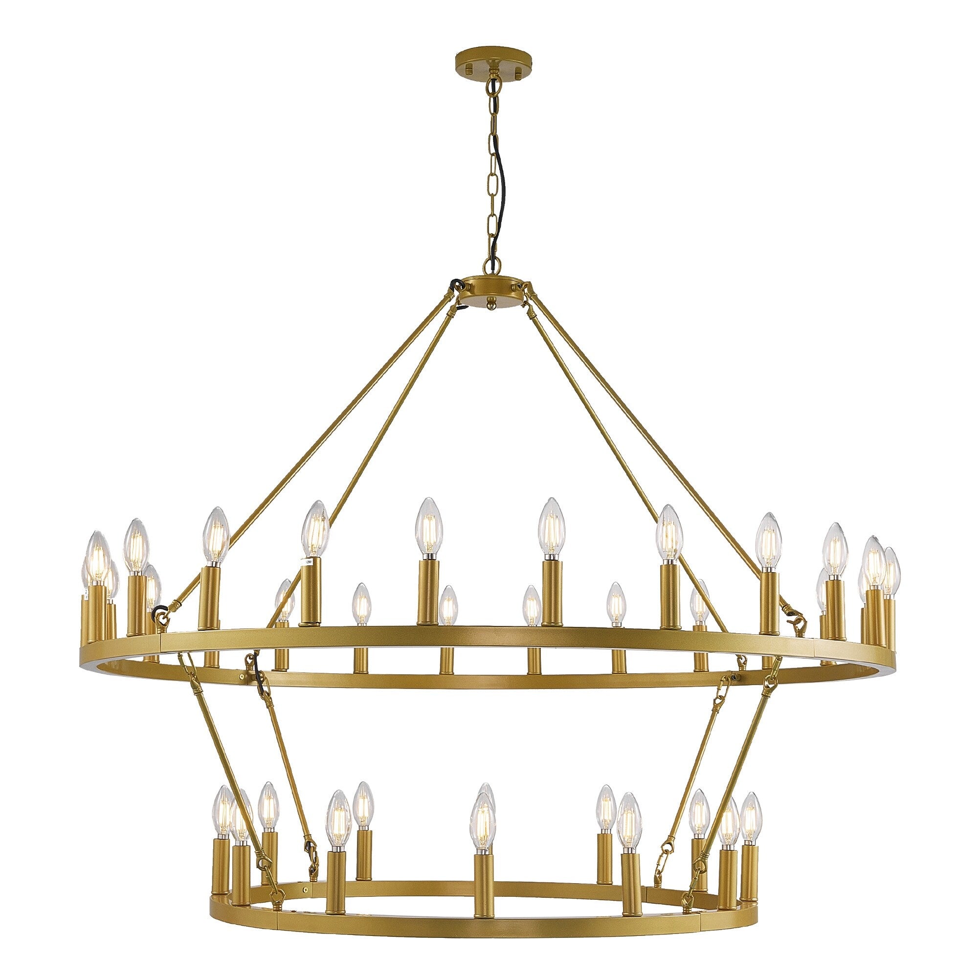Modern Farmhouse Chandelier 2 Tier Round Wagon Wheel Chandelier Large High Ceiling Light.