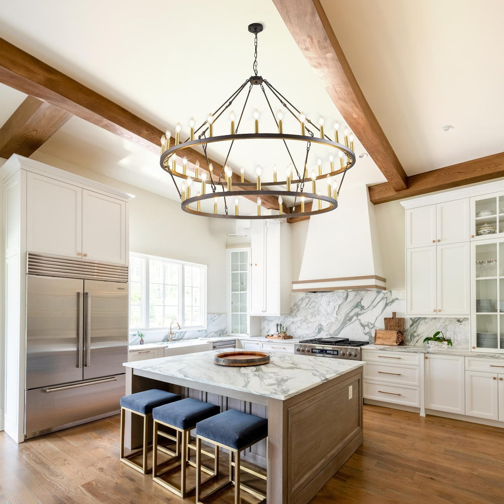 Modern Farmhouse Chandelier 2 Tier Round Wagon Wheel Chandelier Large High Ceiling Light.