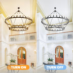 Modern Farmhouse Chandelier 2 Tier Round Wagon Wheel Chandelier Large High Ceiling Light.