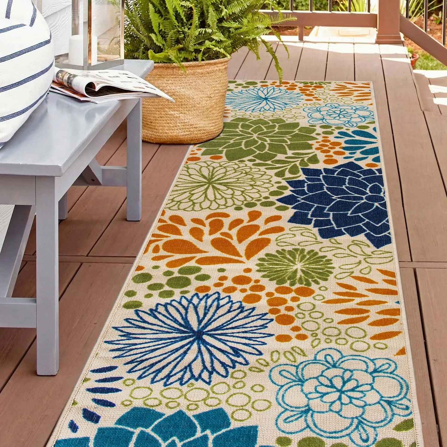 Modern Floral Circles Flatweave Indoor/Outdoor Area Rug