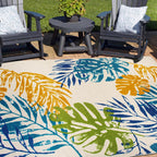 Modern Floral Leaves Flatweave Indoor/Outdoor Area Rug