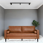 Modern Genuine Leather Sofa with Wooden Legs & Additional Bolster Pillow