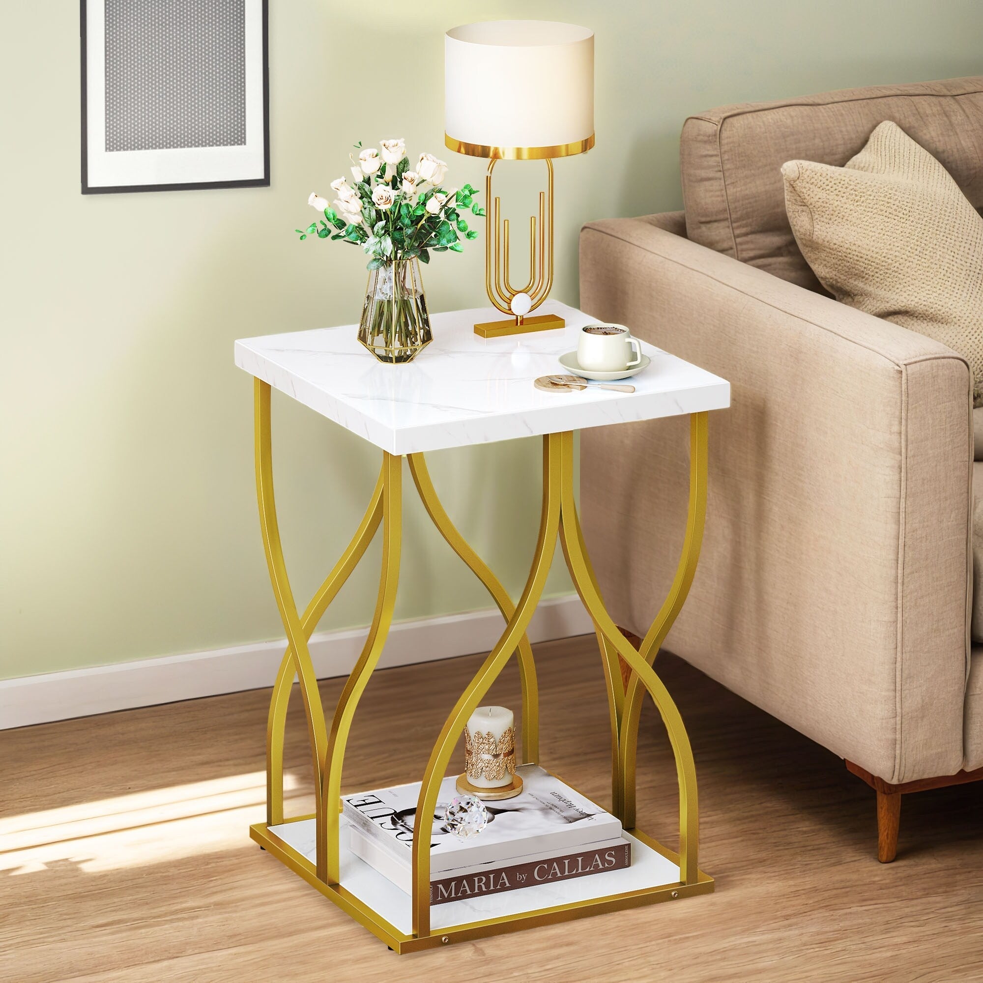 Modern Gold Console Sofa Table with Marbling Top for Entryway Hallway
