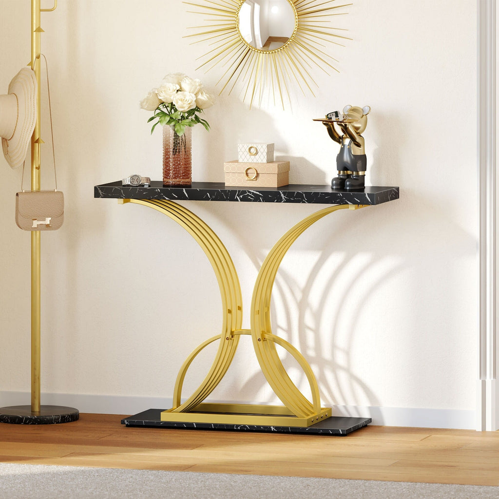 Modern Gold Console Sofa Table with Marbling Top for Entryway Hallway