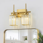 Modern Gold Dimmable Wall Light Glam Cylinder Bathroom Crystal Vanity Light Wall Sconces