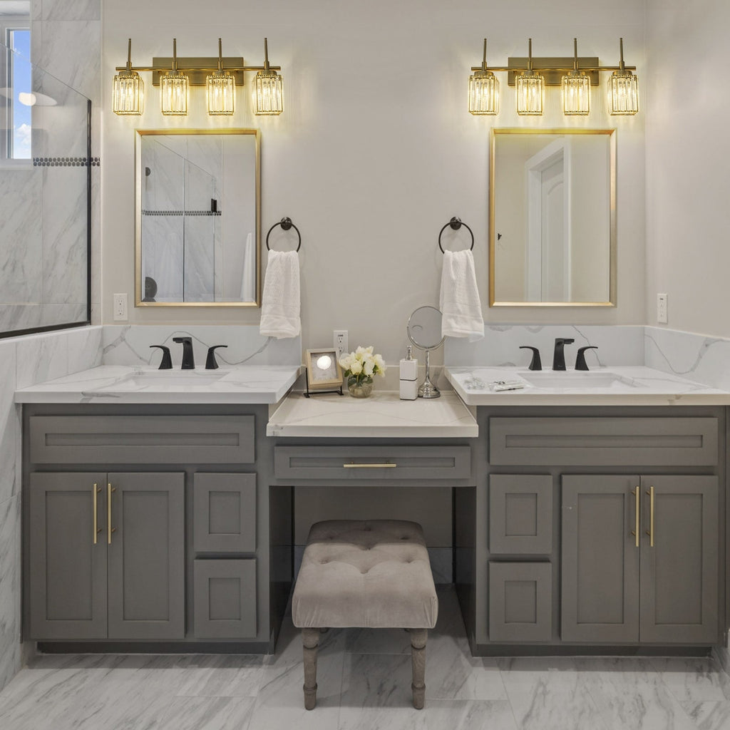 Modern Gold Dimmable Wall Light Glam Cylinder Bathroom Crystal Vanity Light Wall Sconces