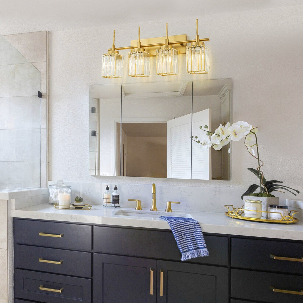 Modern Gold Dimmable Wall Light Glam Cylinder Bathroom Crystal Vanity Light Wall Sconces