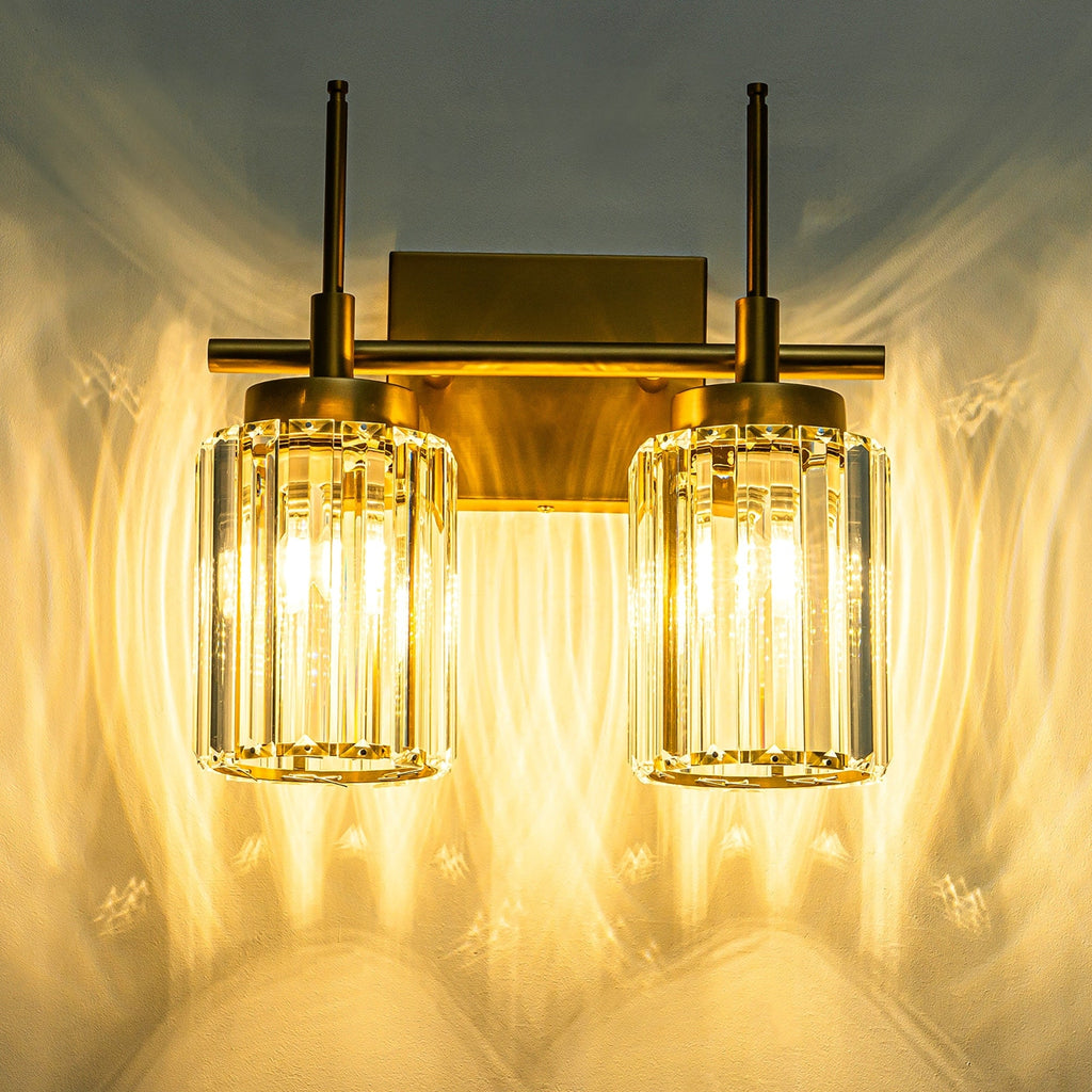 Modern Gold Dimmable Wall Light Glam Cylinder Bathroom Crystal Vanity Light Wall Sconces