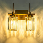 Modern Gold Dimmable Wall Light Glam Cylinder Bathroom Crystal Vanity Light Wall Sconces