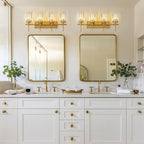 Modern Gold Dimmable Wall Light Glam Cylinder Bathroom Crystal Vanity Light Wall Sconces