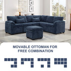 Modern L-Shaped Chenille Sectional Sofa with Pull-Out Sleeper, Storage Seats, Ottoman and 2 Pillows for Living Room