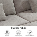 Modern L-Shaped Chenille Sectional Sofa with Pull-Out Sleeper, Storage Seats, Ottoman and 2 Pillows for Living Room