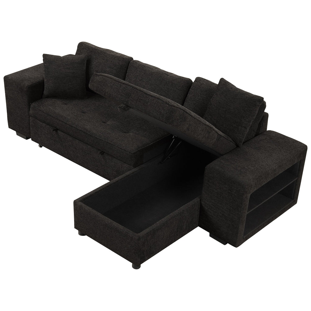 Modern L-Shaped Pull-Out Sectional Sofa Bed with Reversible Chaise, Storage and 2 Stools for Living Room Apartment