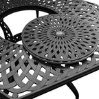 Modern Ornate Outdoor Mesh Aluminum 63-in Large Hexagon Patio Dining Set with Lazy Susan and Six Chairs - N/A