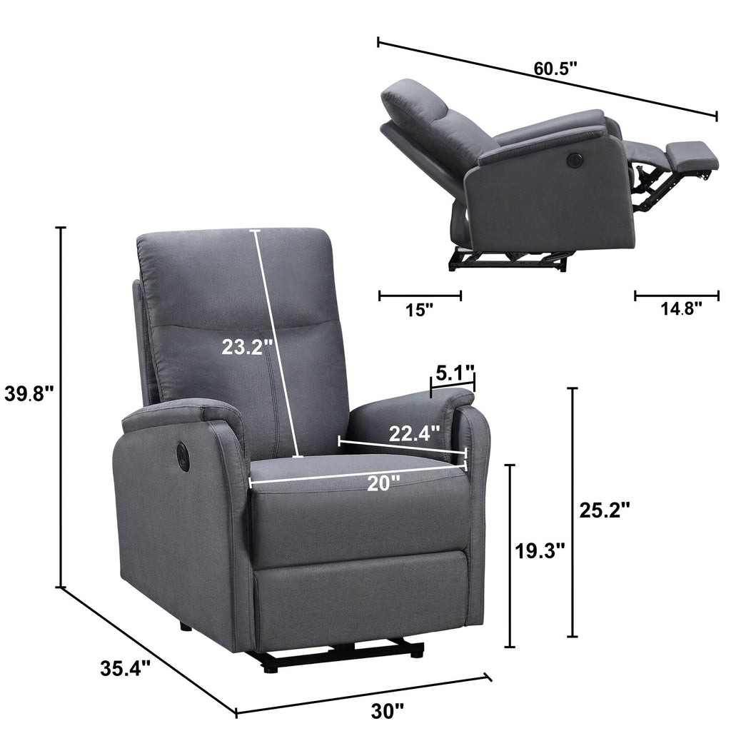Modern Power Recliner Chair with USB, Full Head & Lumbar Support