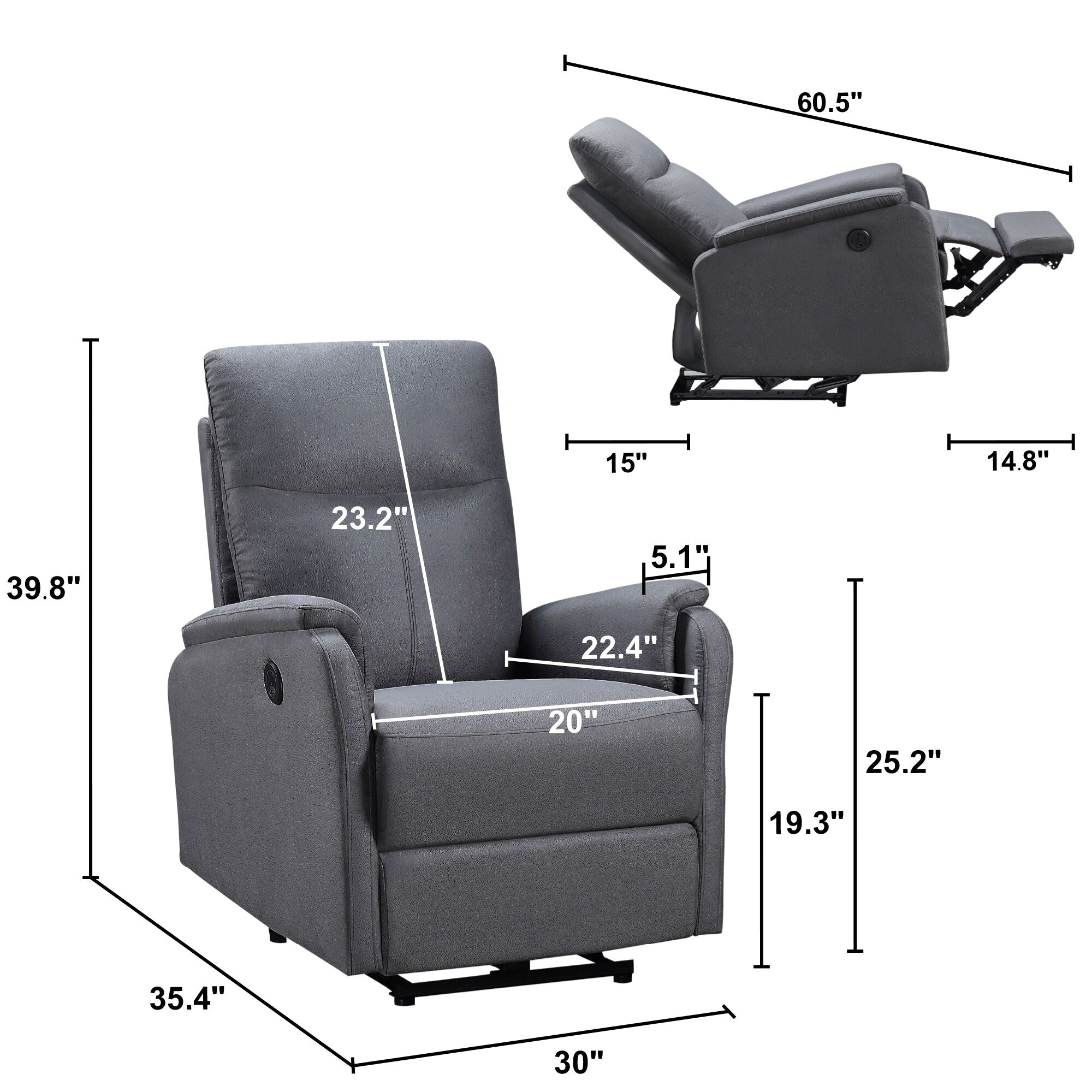 Modern Power Recliner Chair with USB, Full Head & Lumbar Support