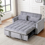 Modern Pull-Out Couch Bed, 3-in-1 Sleeper Sofa with Adjustable Backrest, Velvet Loveseat, Pillows & Side Pockets